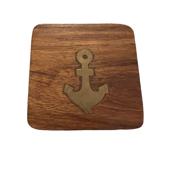 Compass in wooden folding box 2.5”x2.5”Nautical Anchor On Cover Made In India - Picture 2 of 9
